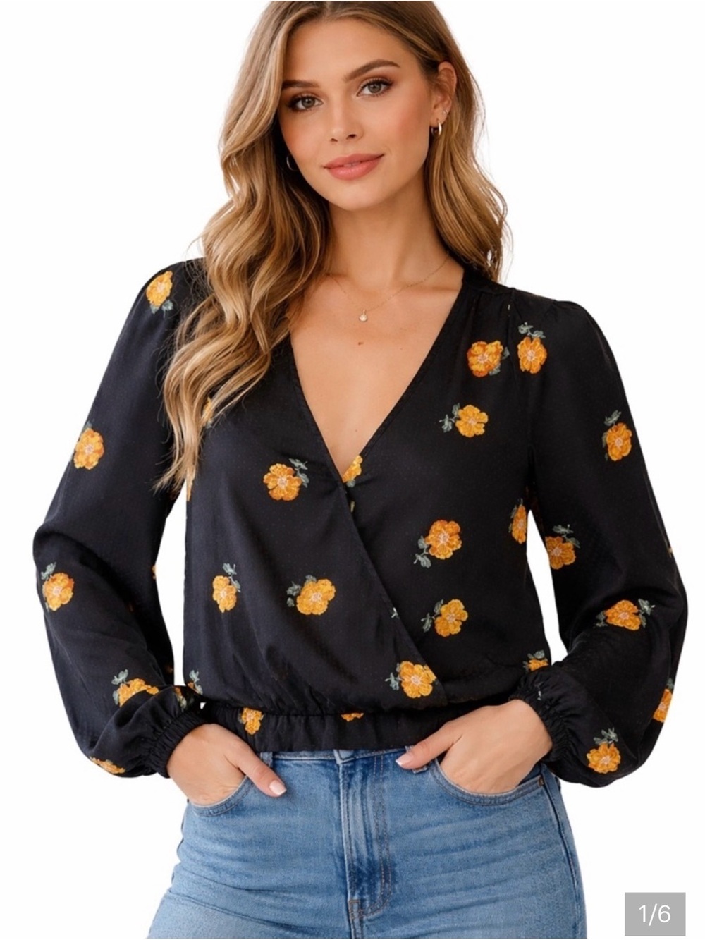 Madewell Bubble-Sleeve Wrap Top in Floating Florets Size M Deep V Neck Floral